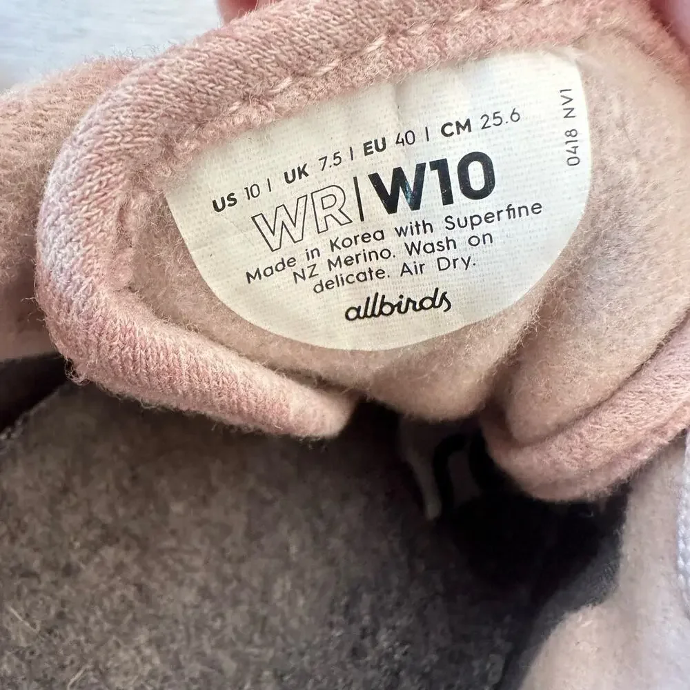 Allbirds Blush Pink Merino Wool Runners Sneakers W10 Women's size 10